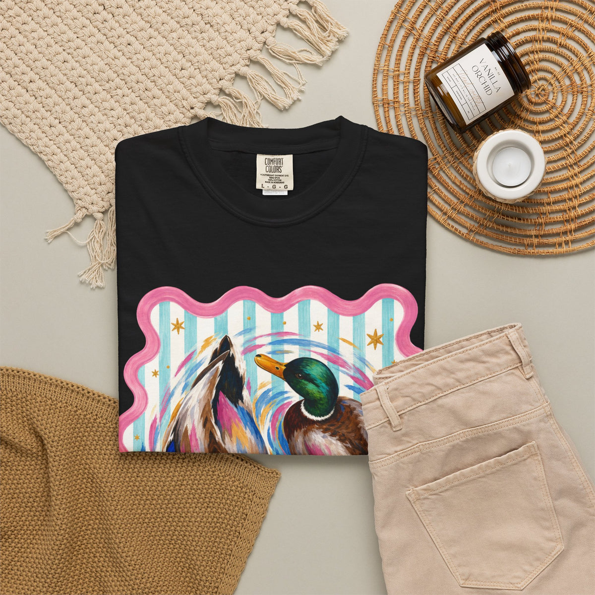 Mallard Duck Art T Shirt Colorful Paired Ducks Graphic Tee