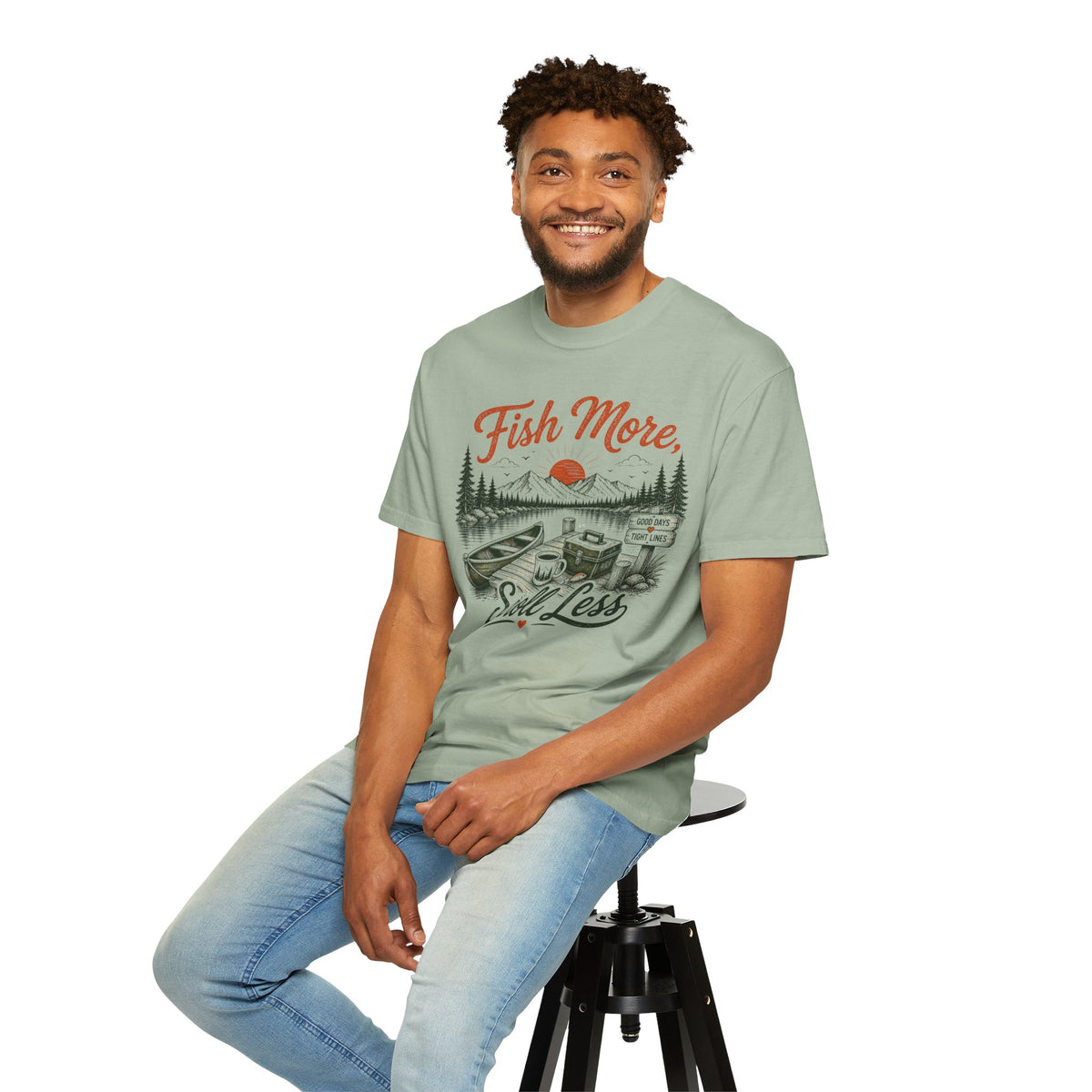 Fish More Scroll Less T Shirt Vintage Fishing Cabin Graphic Tee