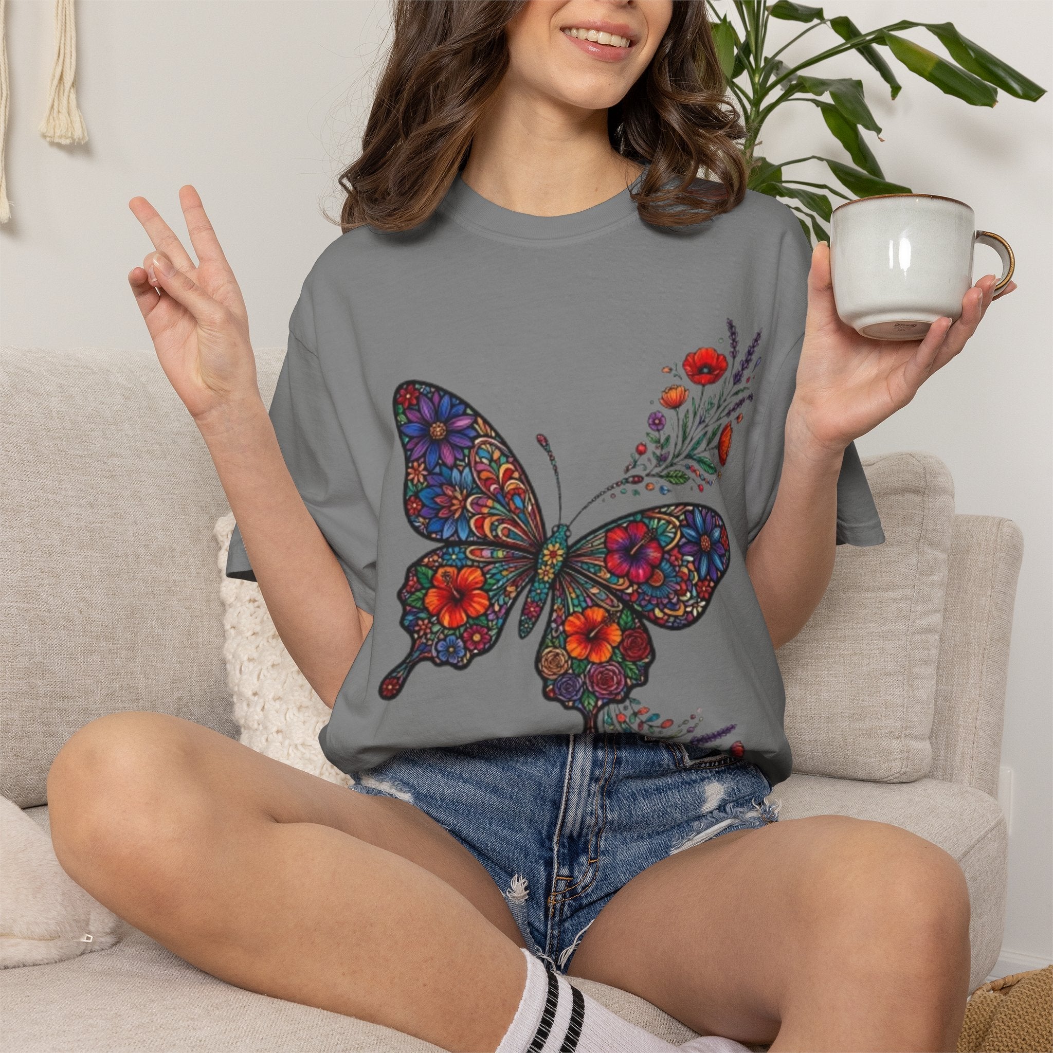 Floral Mosaic Butterfly T Shirt