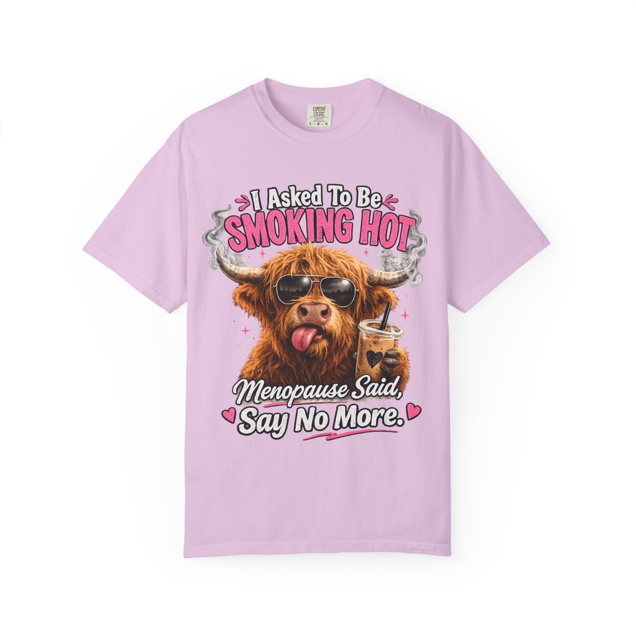 Menopause Smoking Hot T-Shirt Funny Cow with Sunglasses & Drink