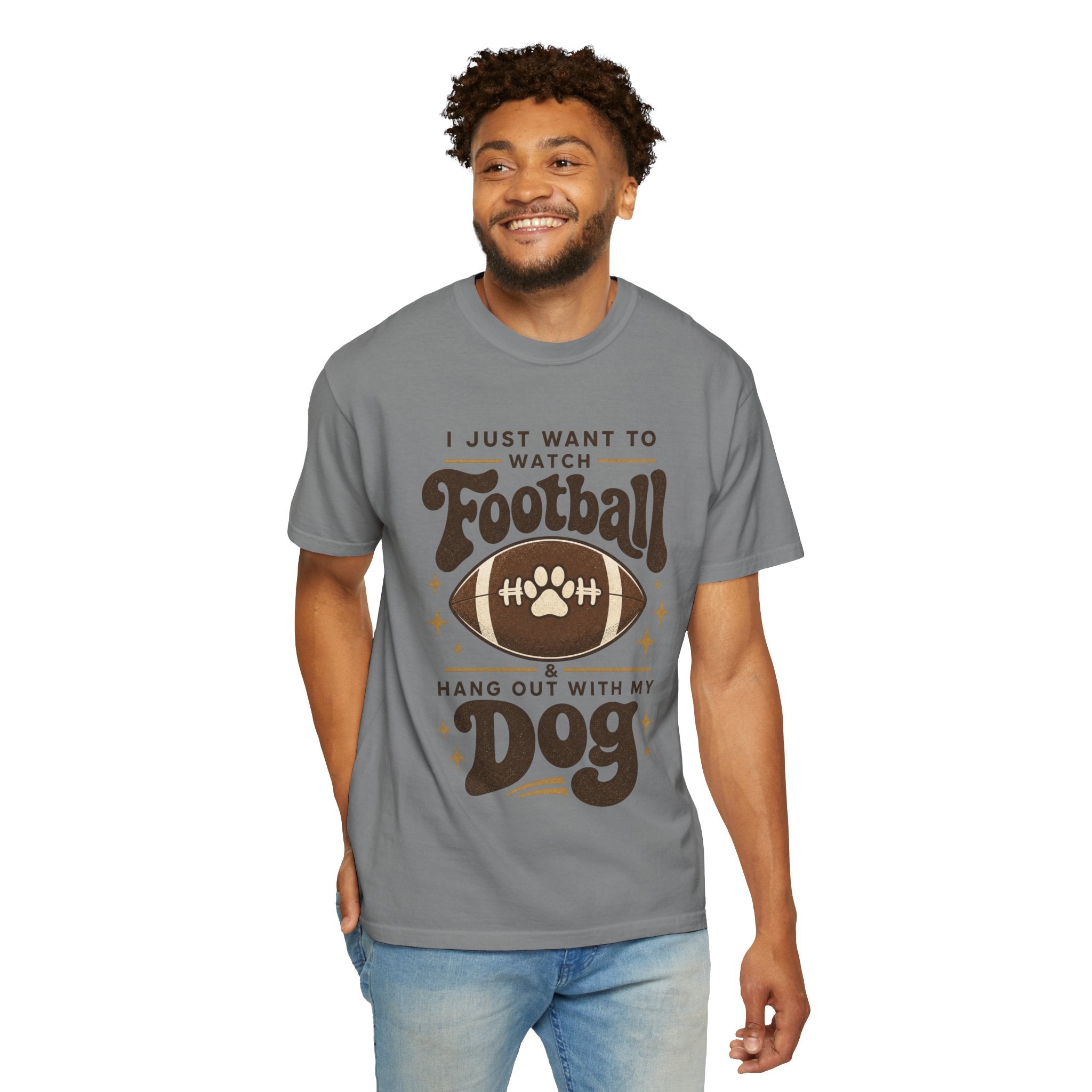Football and Dog T Shirt I Just Want to Watch Football and Hang Out With My Dog Graphic Tee