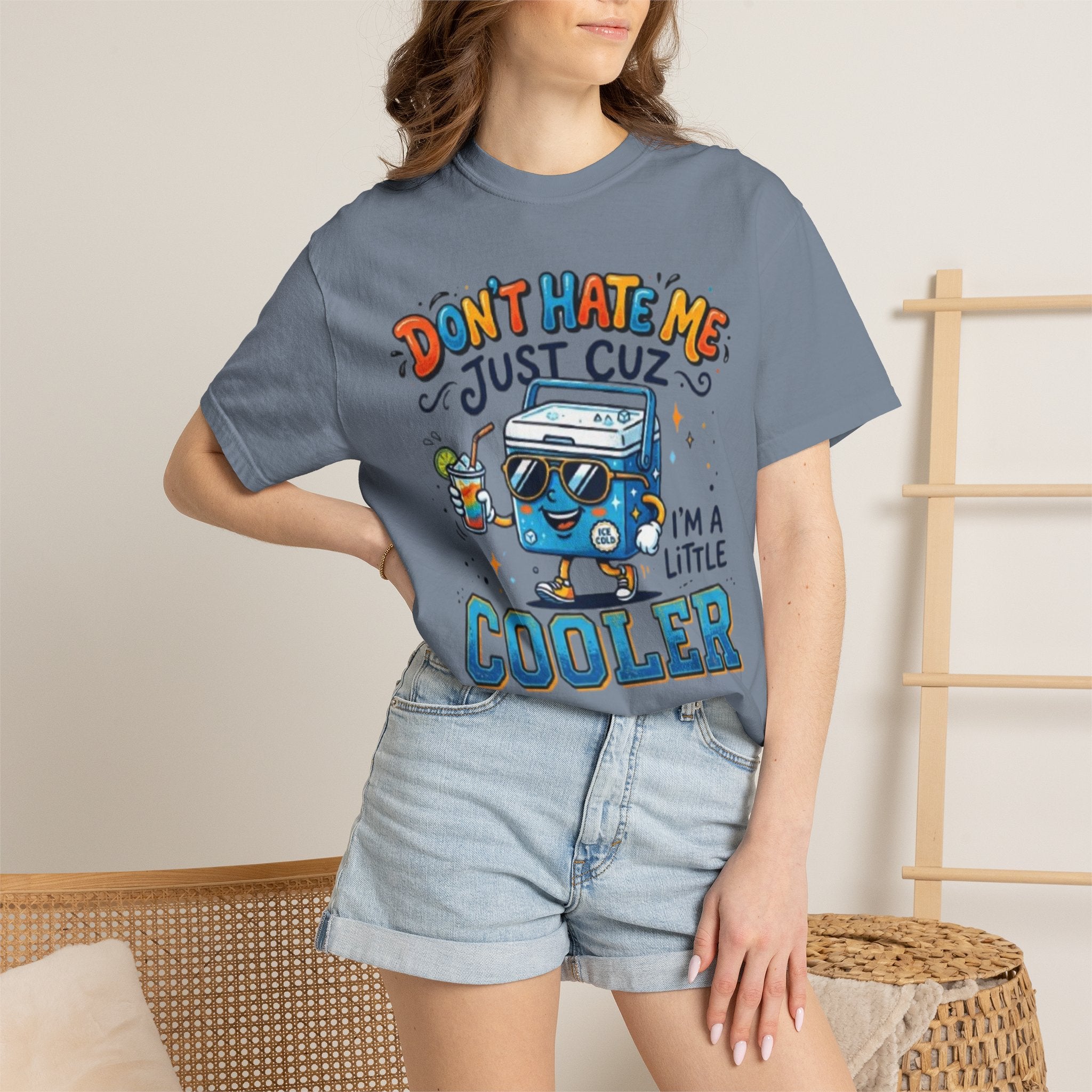 Cooler Cartoon T‑Shirt Don't Hate Me Just Cuz Im a Little Cooler Funny Graphic Tee