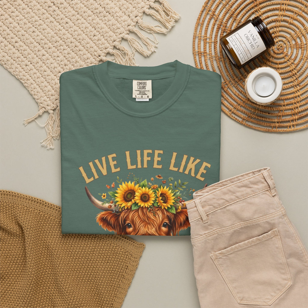 Live Life Like Someone Left the Gate Open Cow Tee Shirt Sunflower Highland Cattle Tee