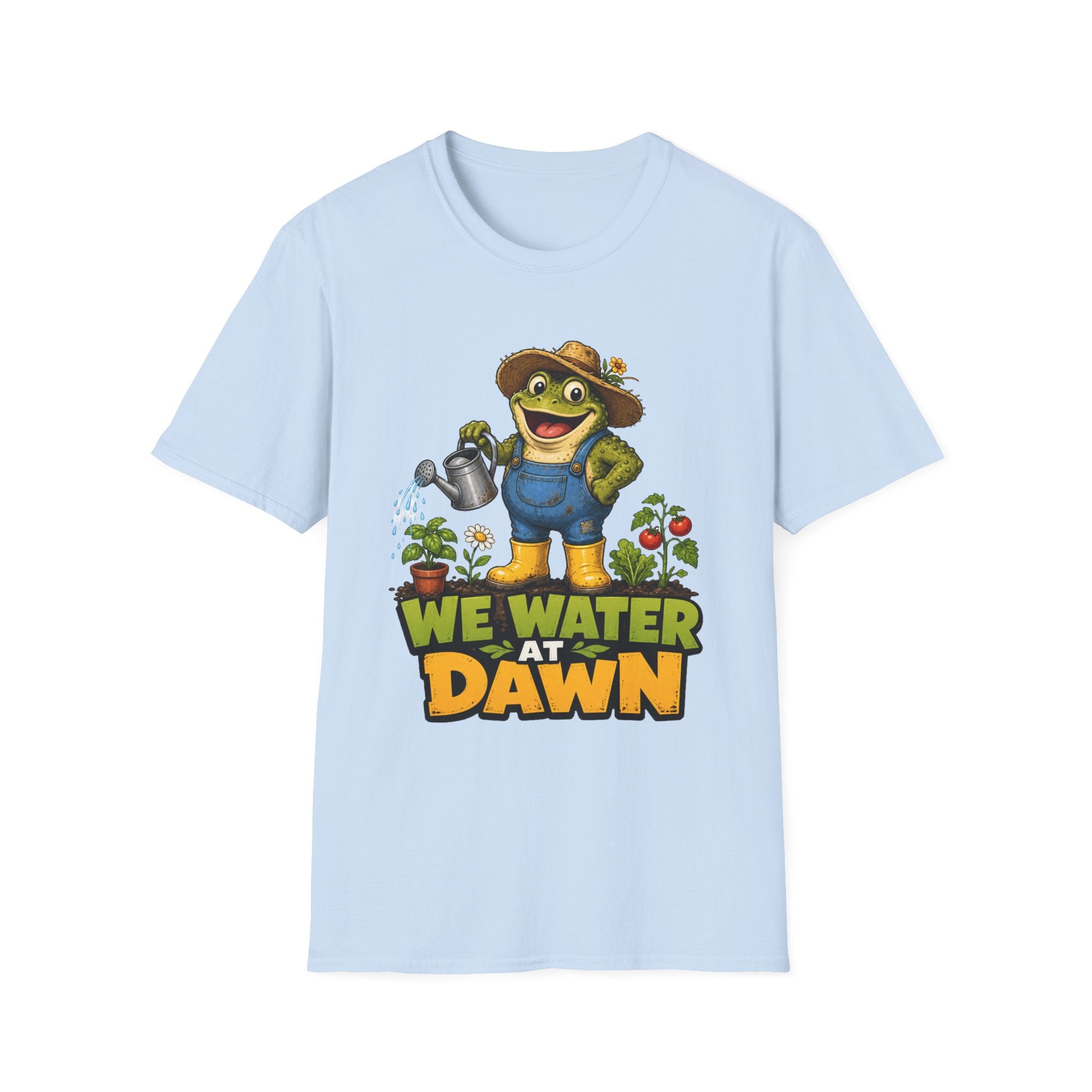 Garden Frog T‑Shirt — 'We Water at Dawn' Cute Gardener Tee