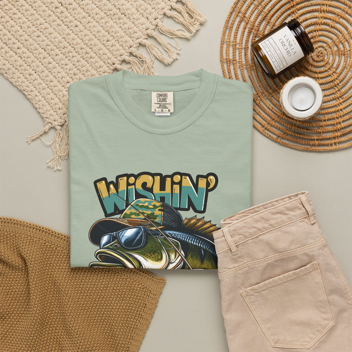 Fishing Graphic T Shirt Wishin Was Fishin Vintage Bass Tee
