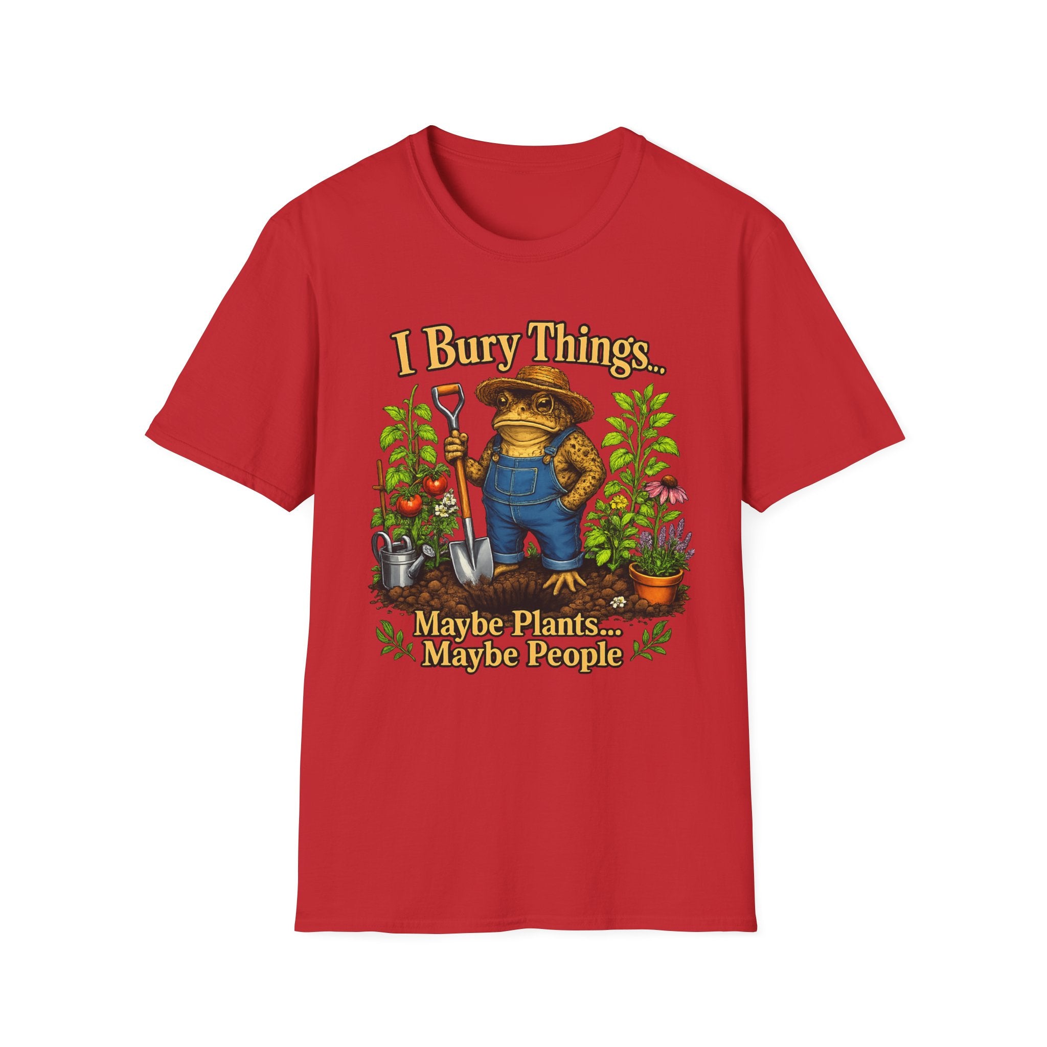 Garden T-Shirt — "I Bury Things" Frog Gardener Tee (Maybe Plants, Maybe People)