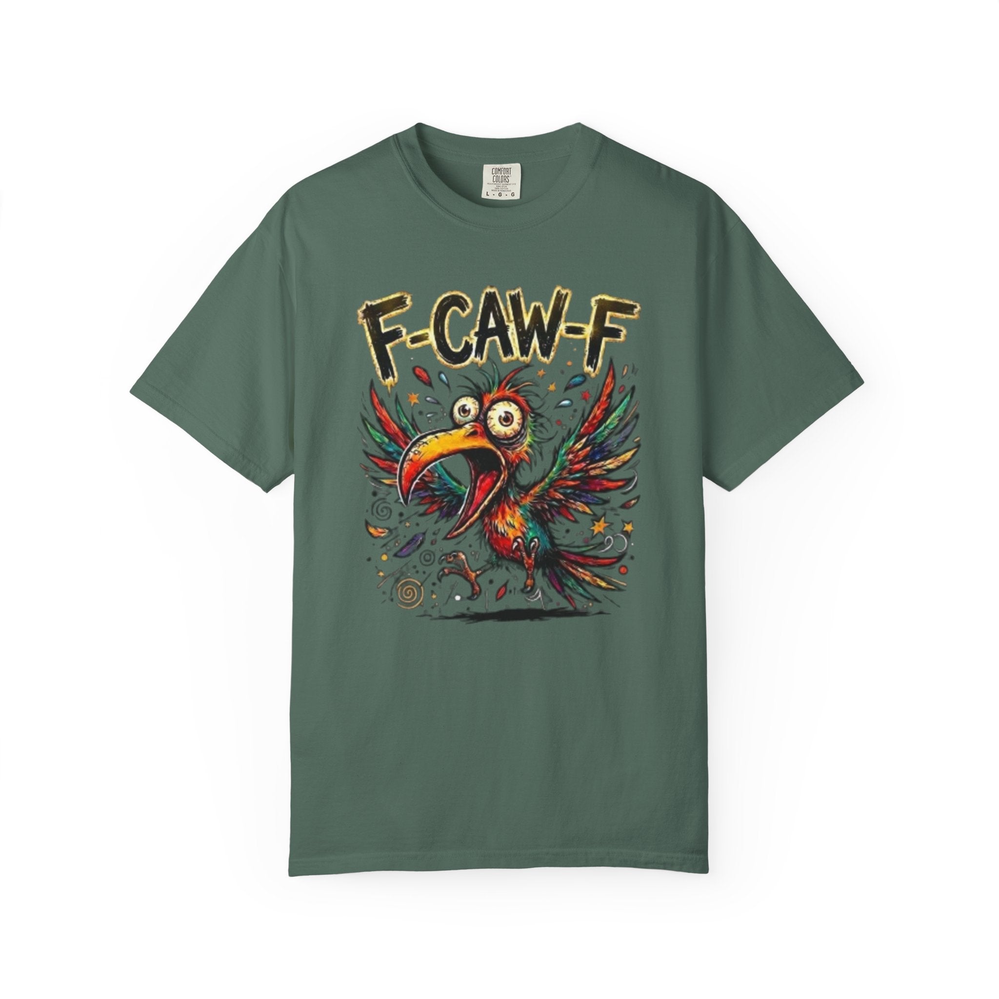 F-CAW-F Cartoon Parrot T-Shirt Colorful Tropical Bird Graphic Tee