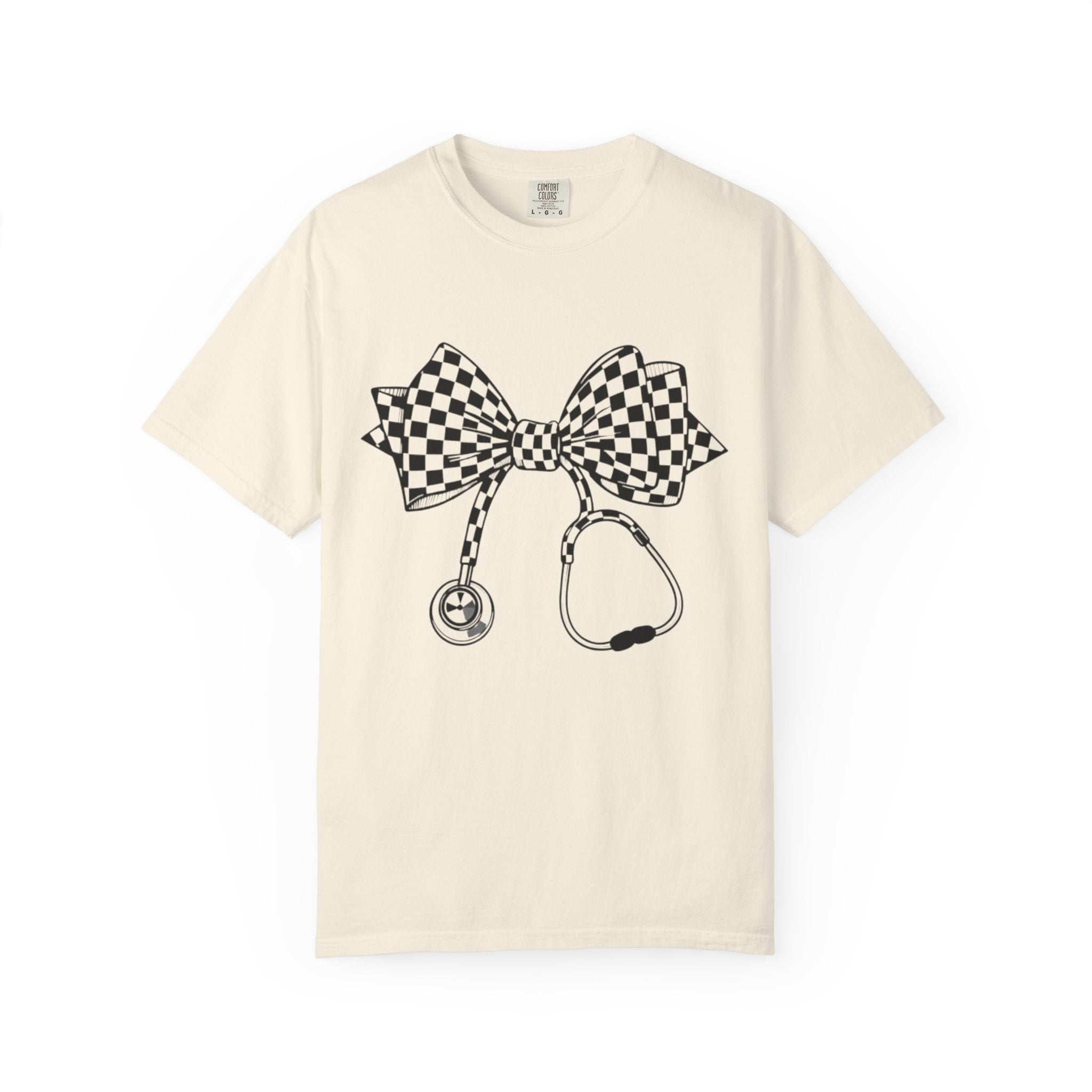 Checkerboard Bow Stethoscope T Shirt Nurse and Medical Student Gift