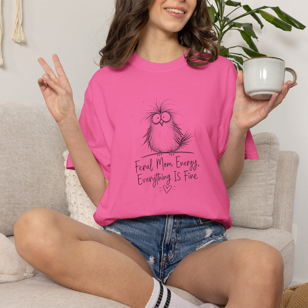 Feral Mom Energy Tee Shirt Cute Fluffy Bird Graphic Tee