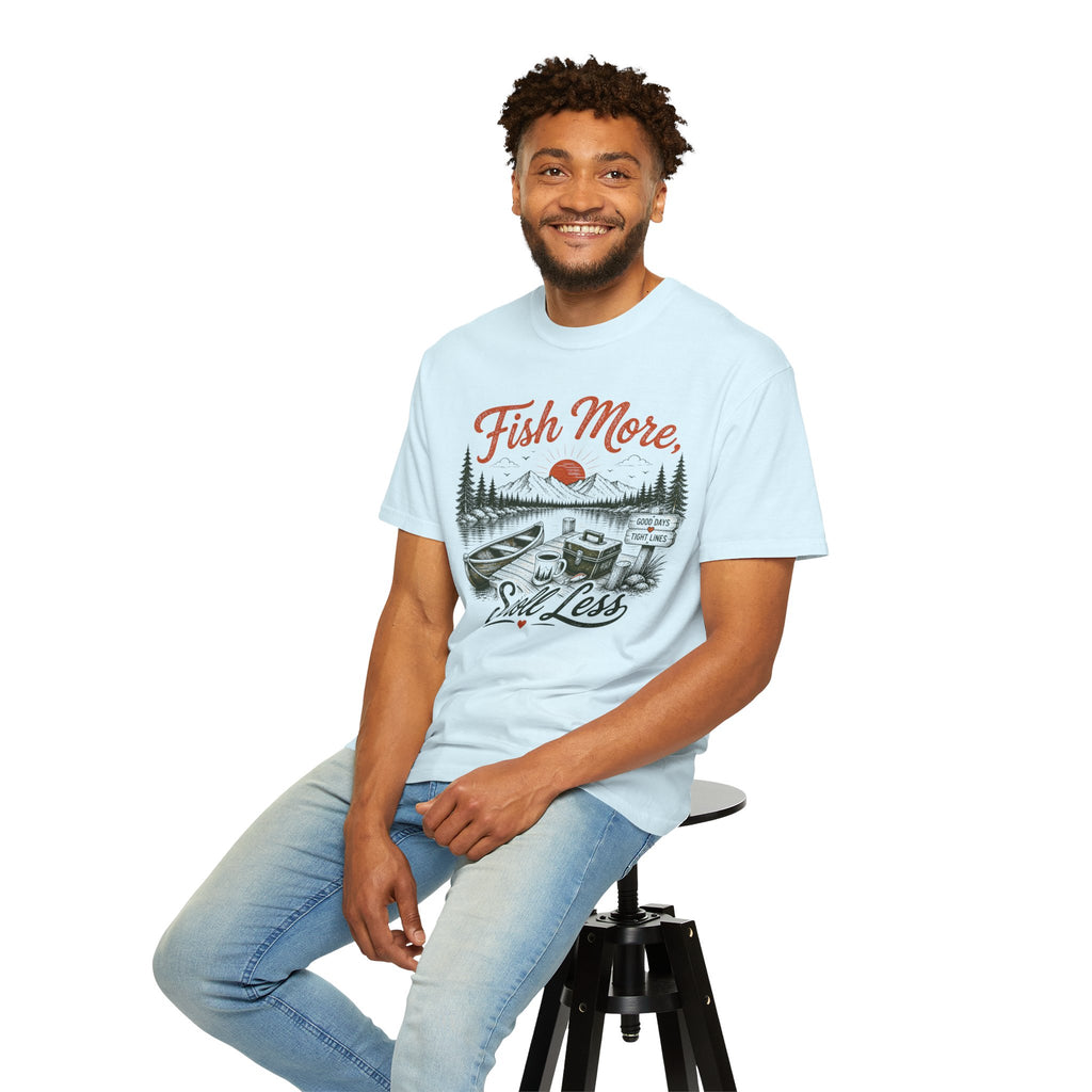 Fish More Scroll Less T Shirt Vintage Fishing Cabin Graphic Tee