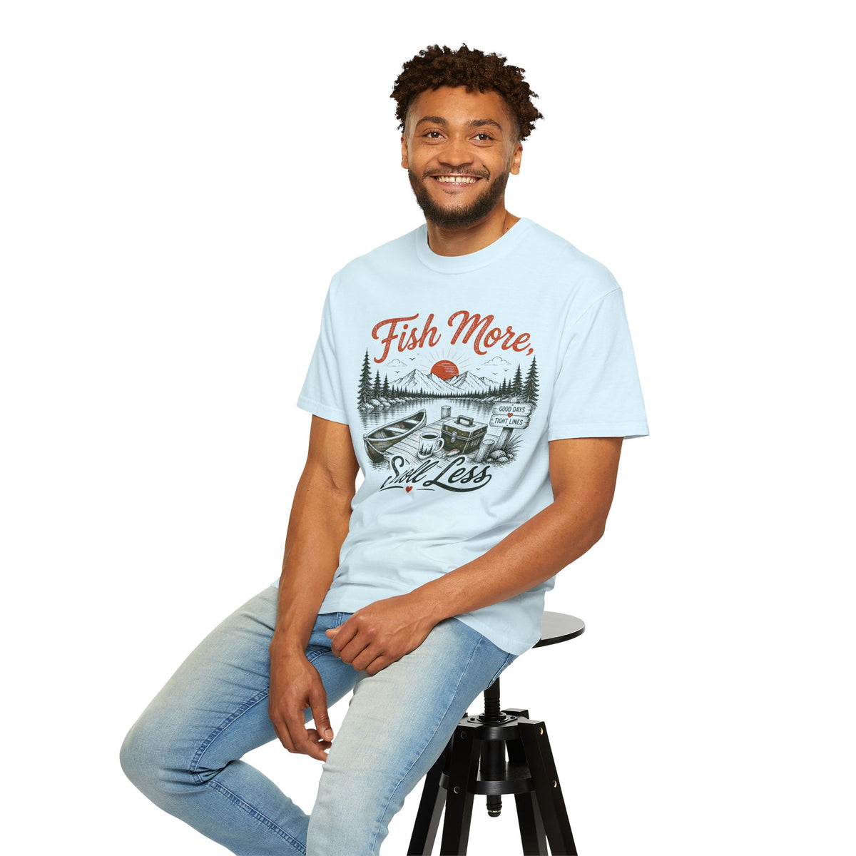 Fish More Scroll Less T Shirt Vintage Fishing Cabin Graphic Tee