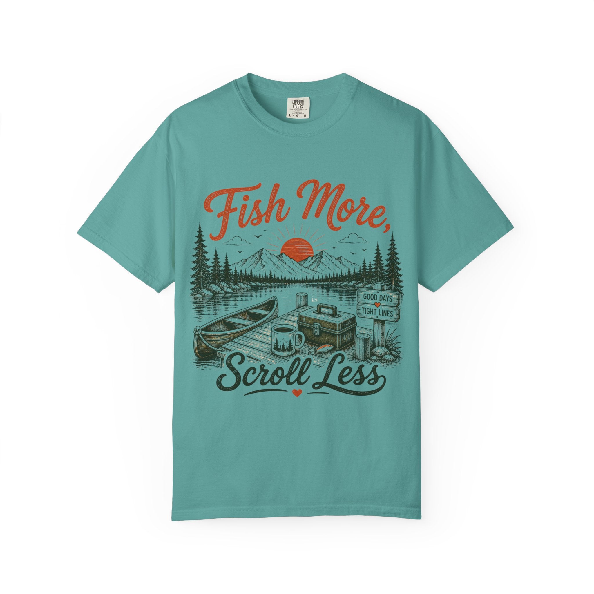 Fish More Scroll Less T Shirt Vintage Fishing Cabin Graphic Tee