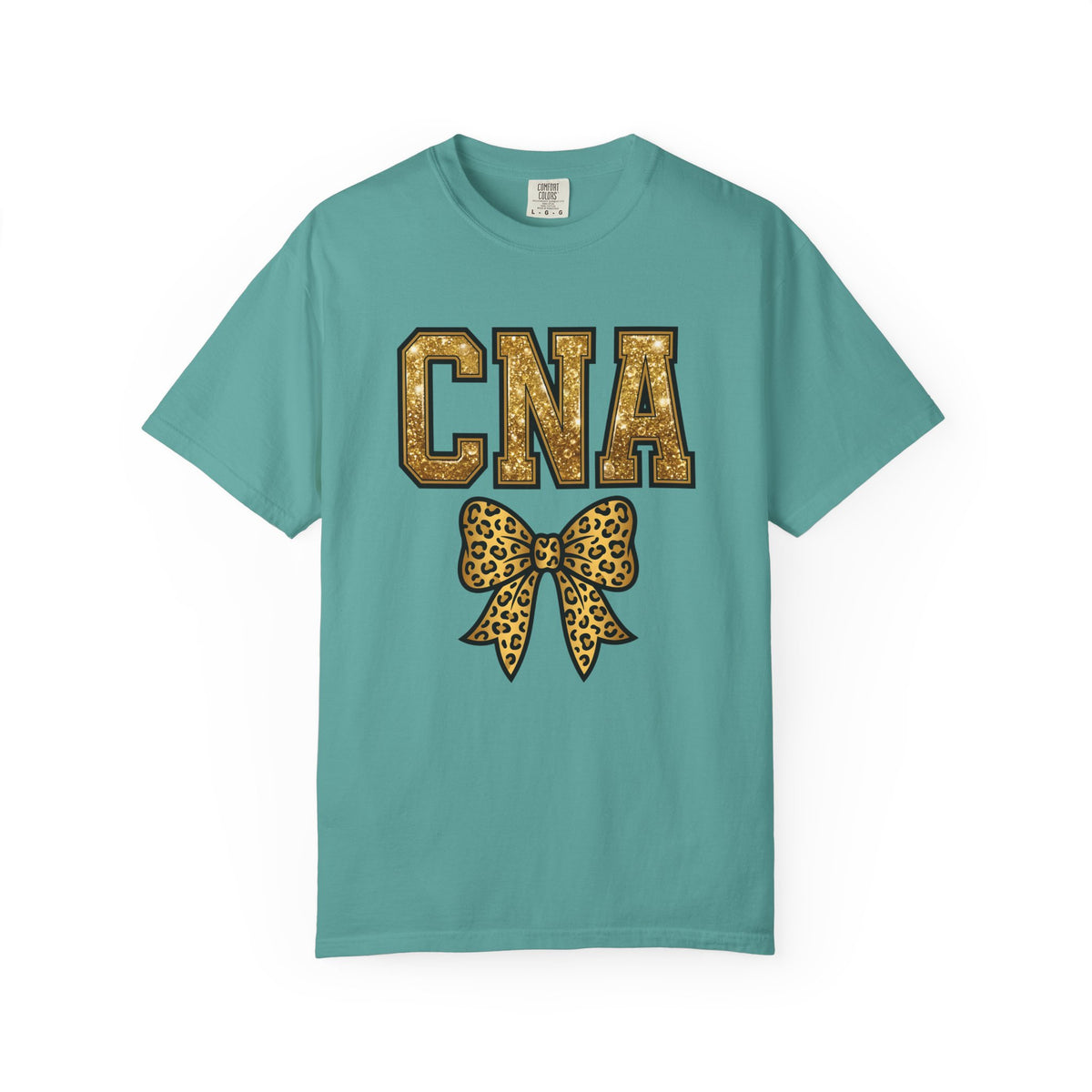 CNA Leopard Bow T Shirt Sparkle Gold Nurse Aide Tee