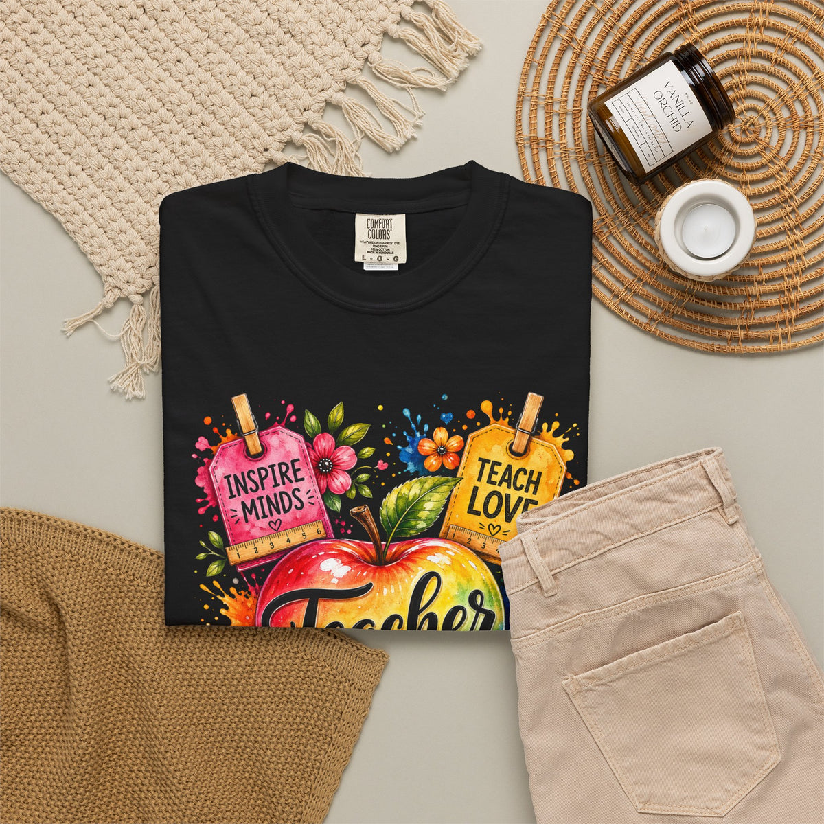 Teacher Apple T Shirt Colorful Inspire Minds Teach Love Mentor Design
