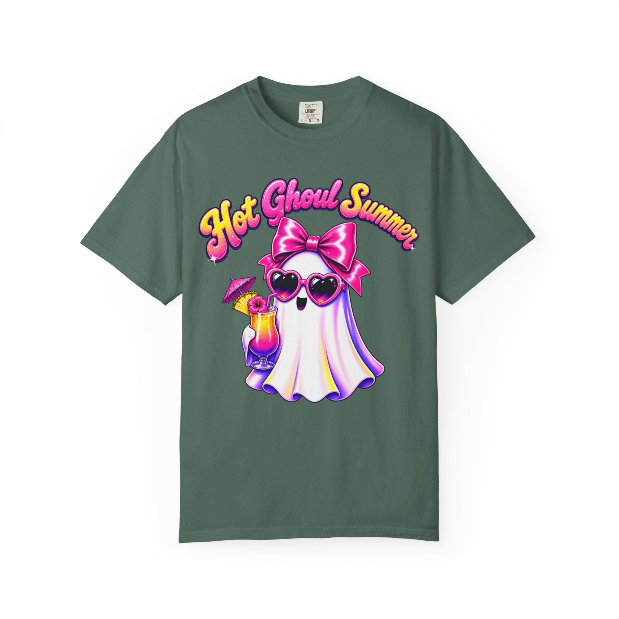 Hot Ghoul Summer T Shirt Cute Retro Ghost Tee with Sunglasses and Cocktail