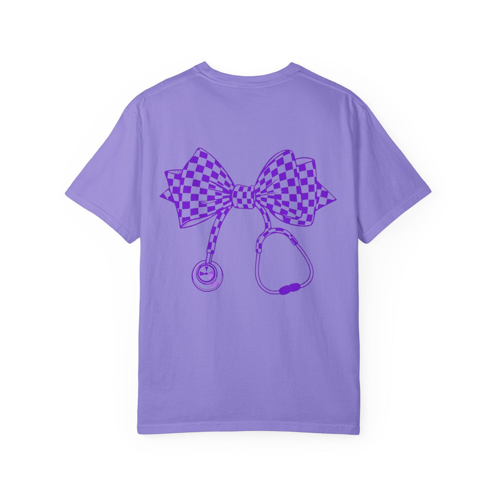 Nurse Stethoscope Bow T Shirt Checkered Medical Ribbon Tee