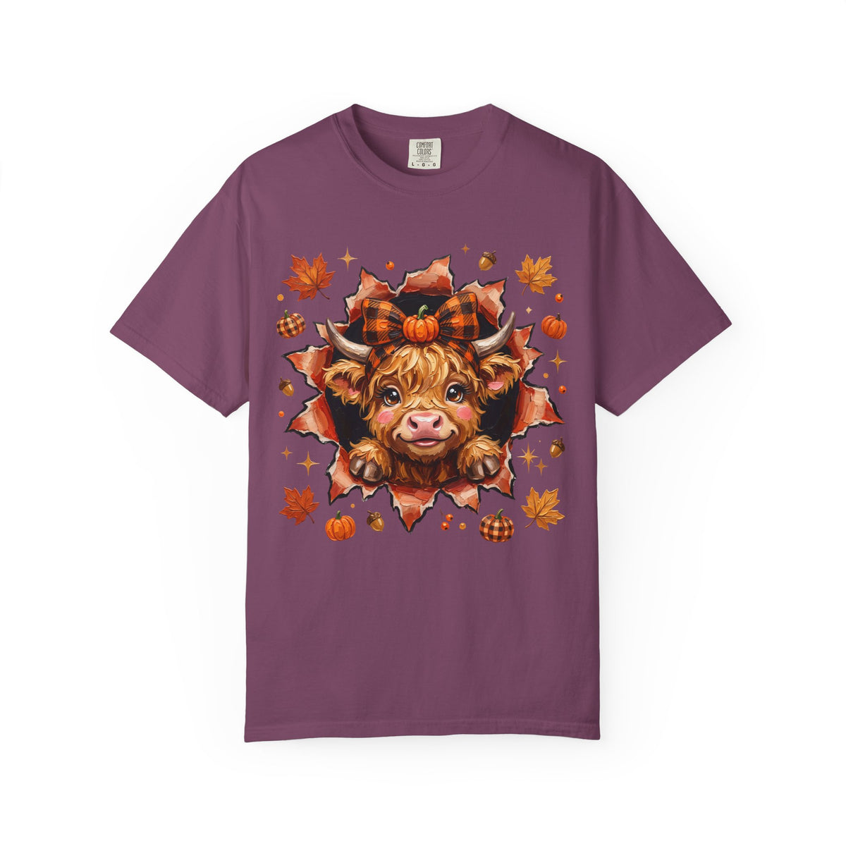 Highland Cow Autumn Tee Shirt Cute Fall Plaid Calf Design