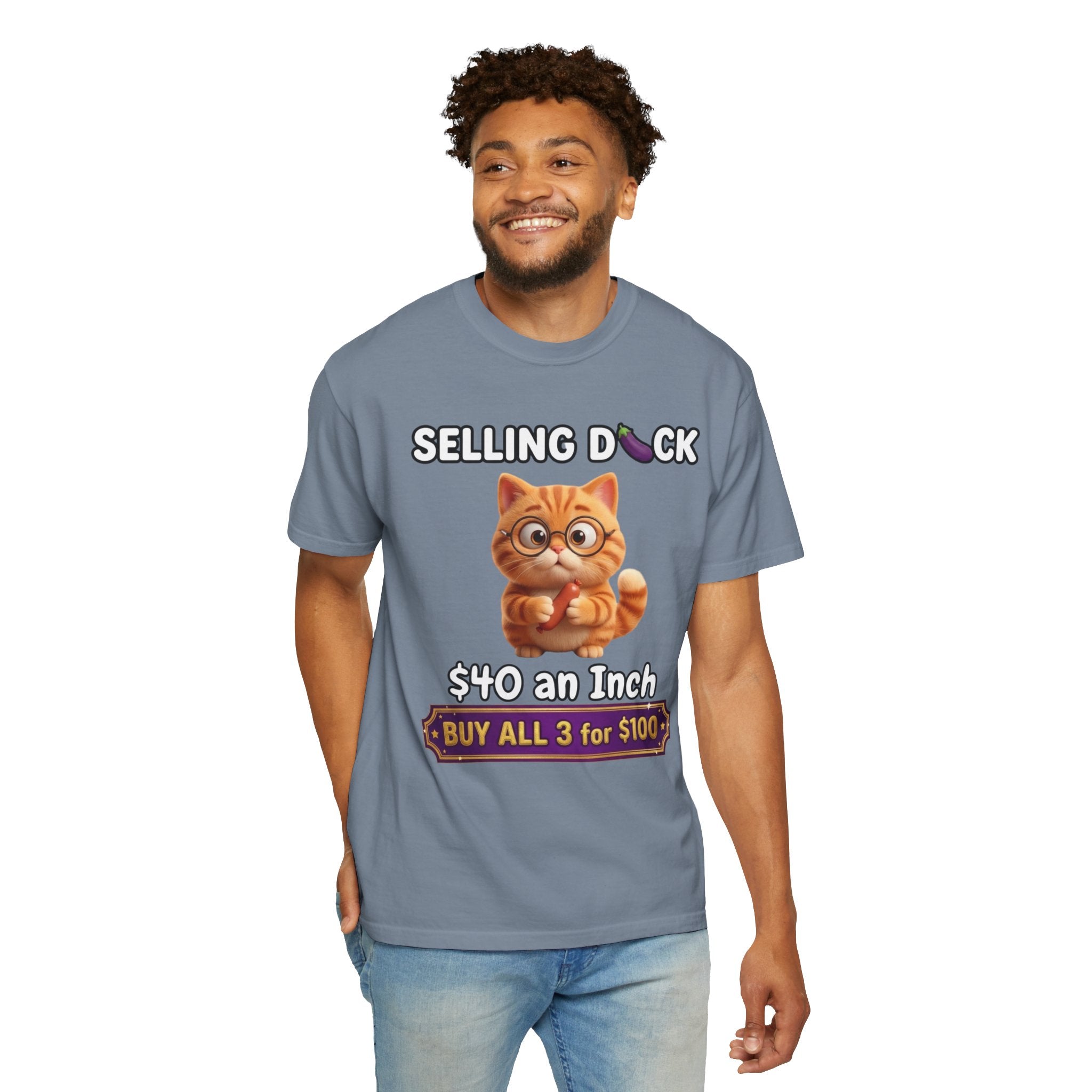 Funny Cat Graphic T-Shirt  Selling D ck Novelty Tee with Cute Kitten 40 an Inch Slogan