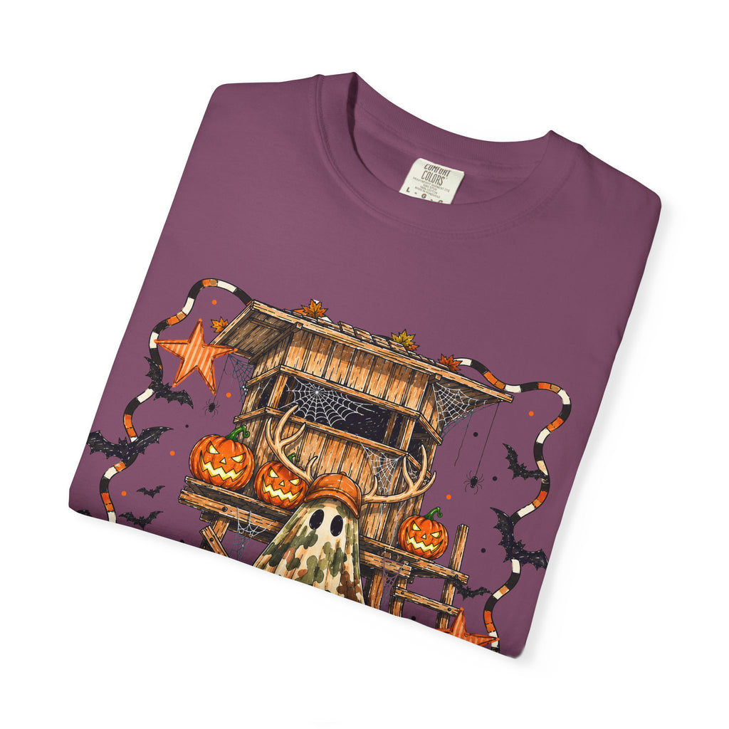 Halloween Ghost Treehouse T-Shirt Front and Back 31 October Camo Pumpkin Tee