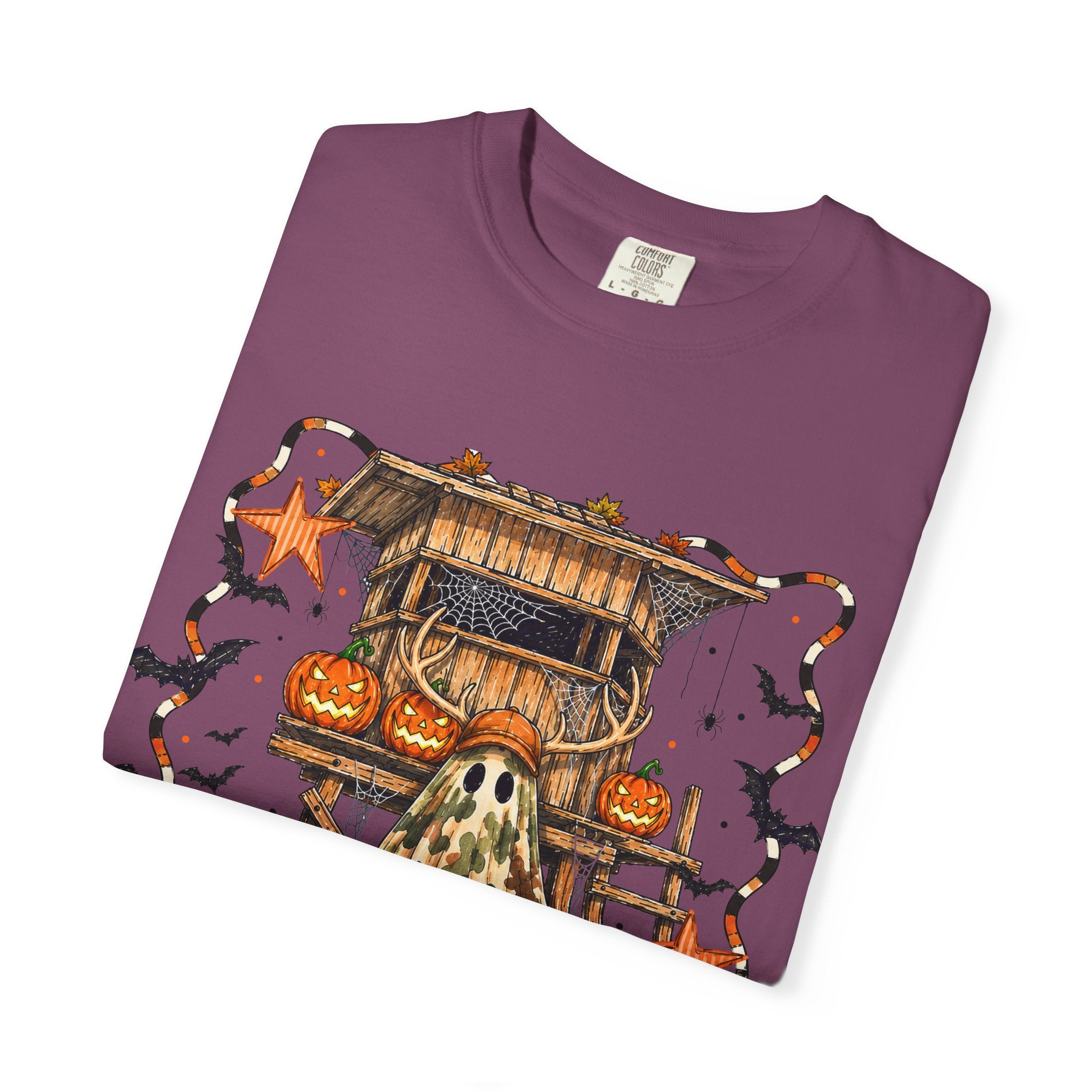 Halloween Ghost Treehouse T-Shirt Front and Back 31 October Camo Pumpkin Tee
