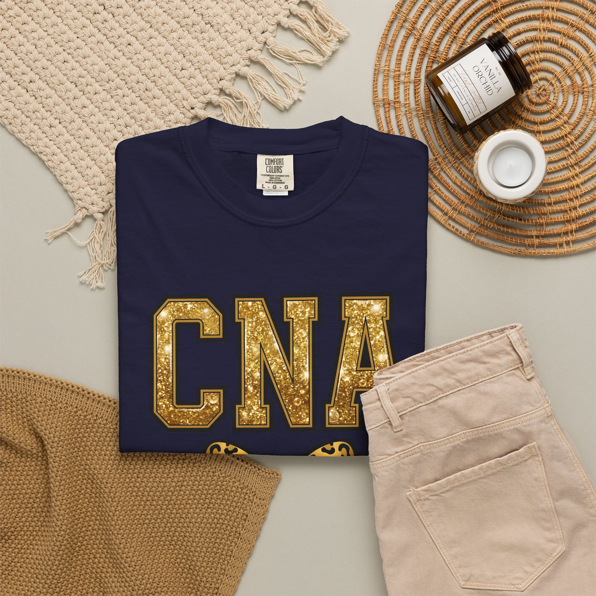 CNA Leopard Bow T Shirt Sparkle Gold Nurse Aide Tee