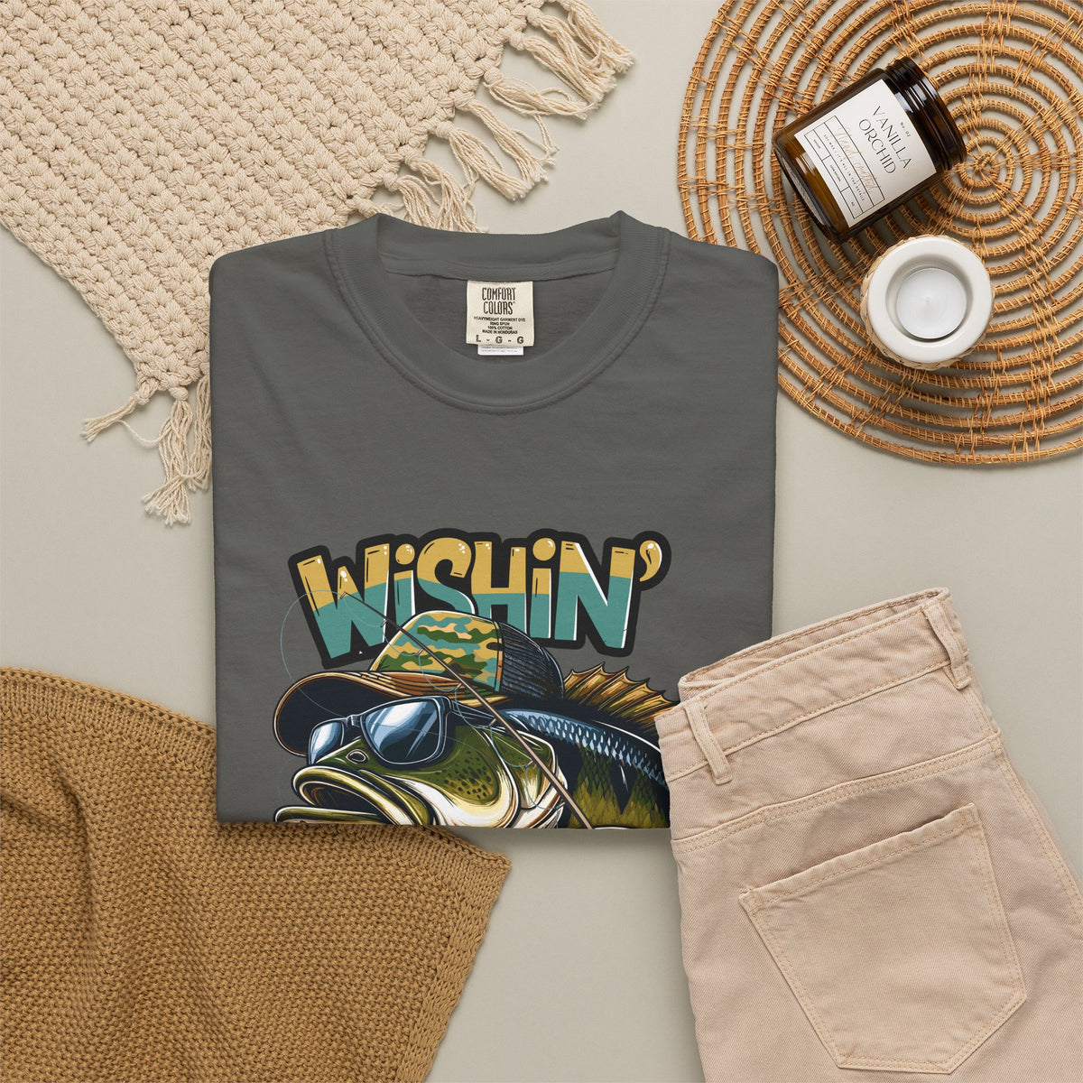 Fishing Graphic T Shirt Wishin Was Fishin Vintage Bass Tee