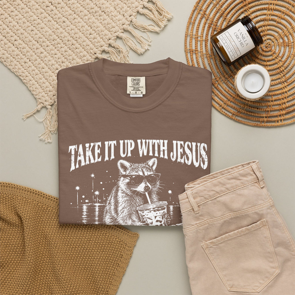 Take It Up With Jesus Shirt, Funny Raccoon Tee, He Made Me This Way, Sarcastic Christian Shirt, Funny Faith Gift, Unisex Graphic Tee