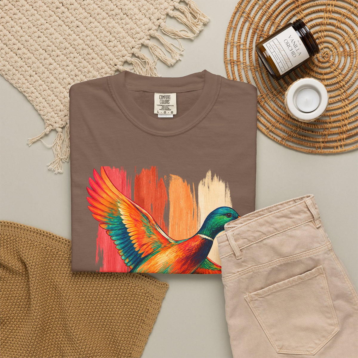 Colorful Flying Duck Tee | Vibrant Mallard Illustration, Nature Shirt