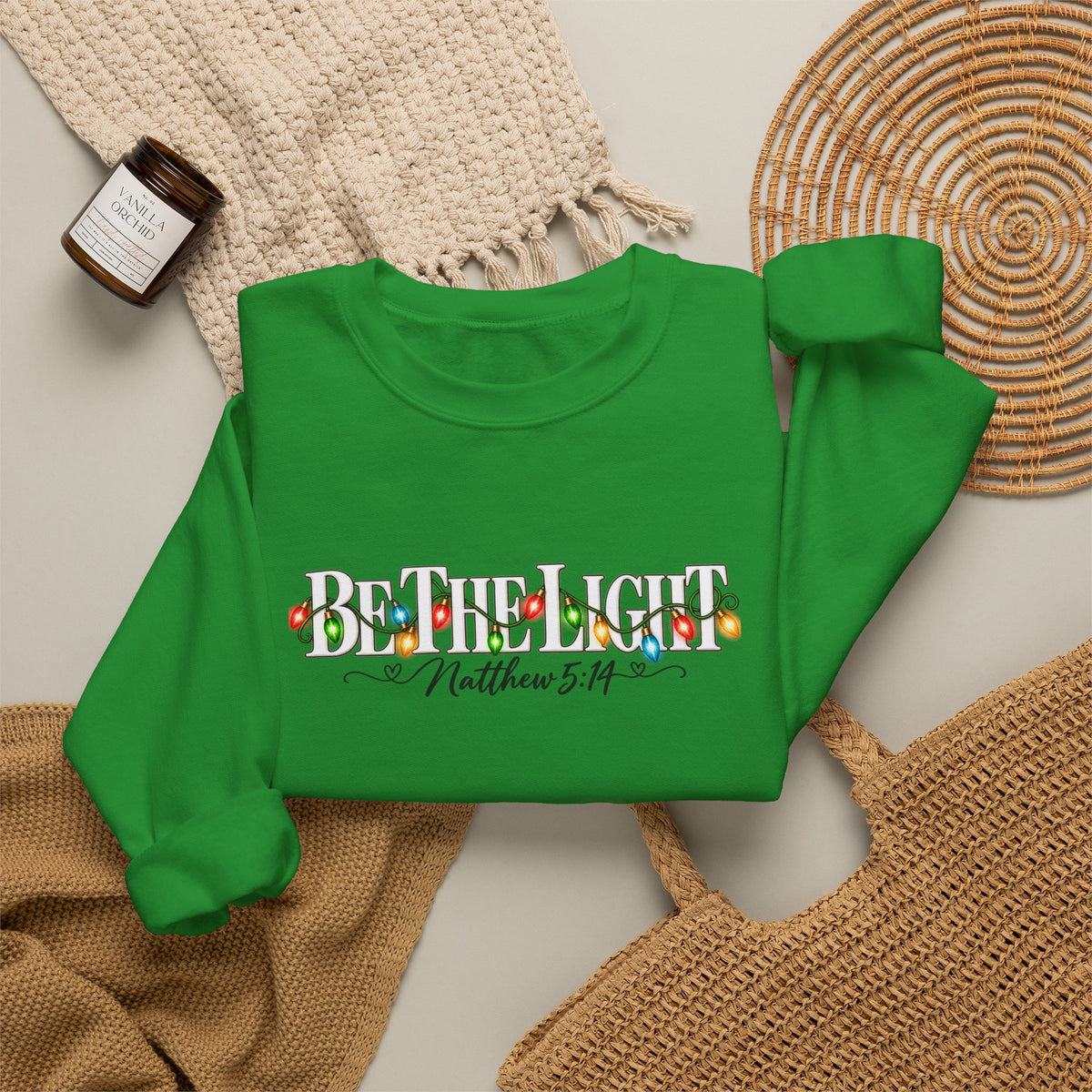 Be The Light Christmas Sweatshirt, Matthew 5:14 Christian Crewneck, Christmas Lights Faith Sweatshirt, Inspirational Holiday Gift