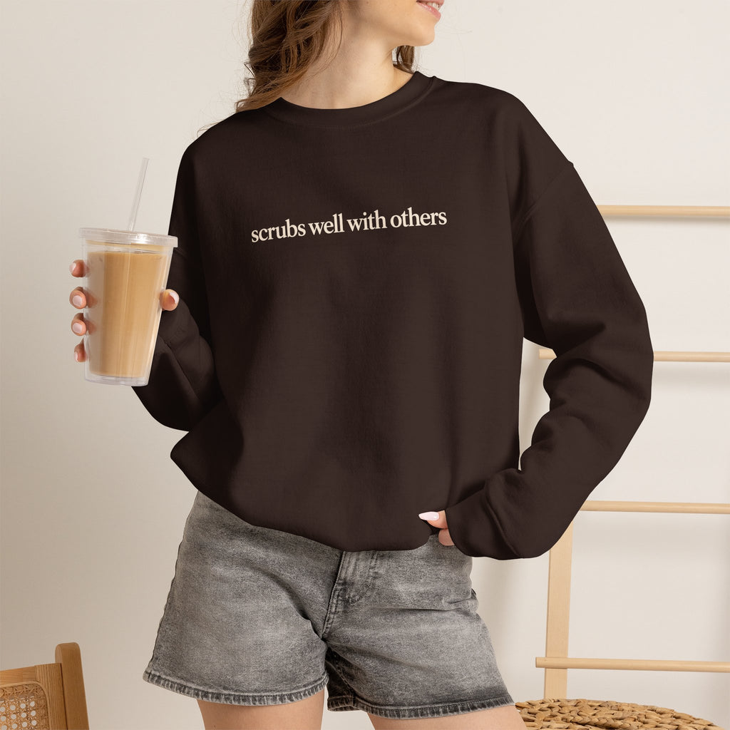 Scrubs Well With Others Sweatshirt, Funny Nurse Sweatshirt, Healthcare Worker Gift, Minimalist Medical Crewneck, Nurse Christmas Gift