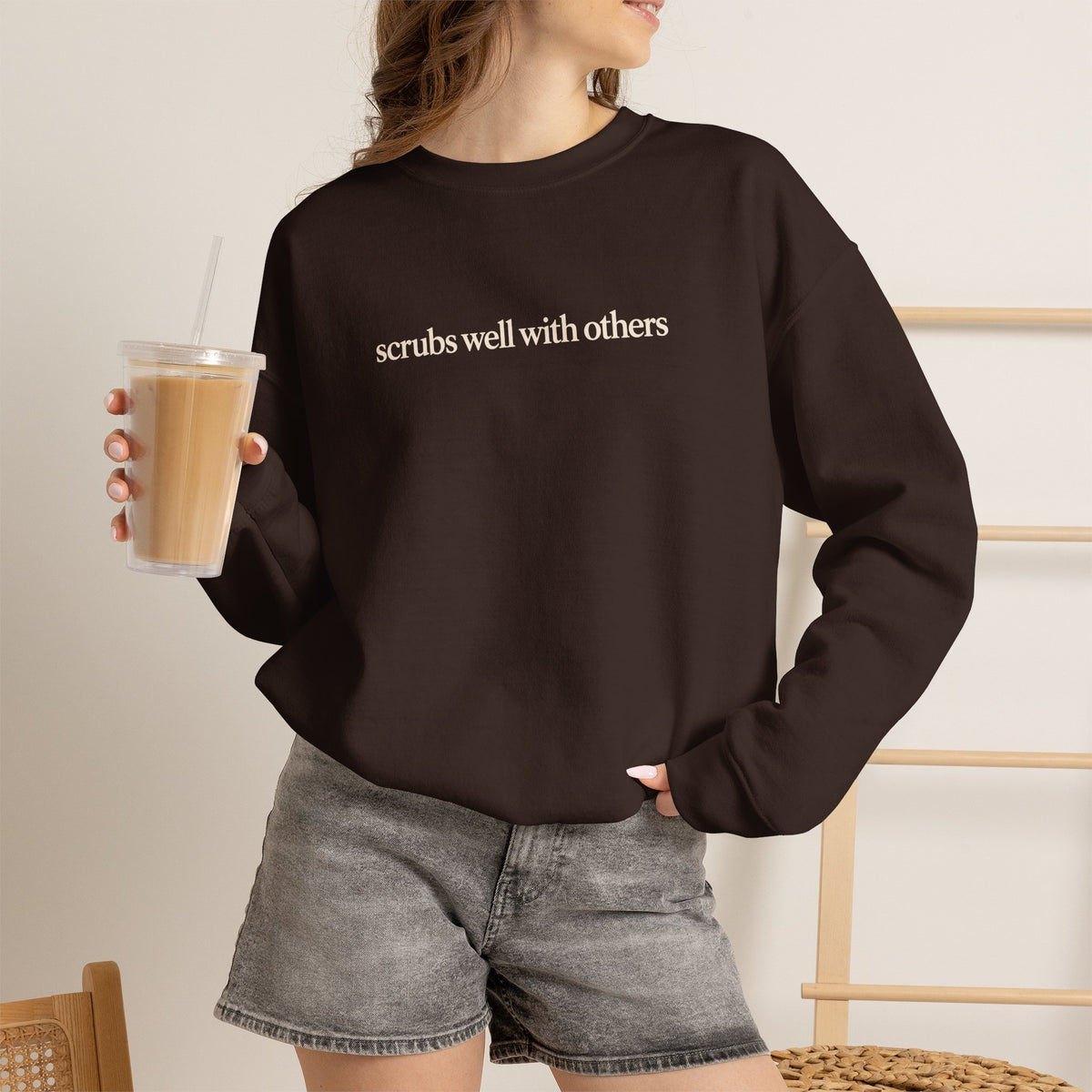 Scrubs Well With Others Sweatshirt, Funny Nurse Sweatshirt, Healthcare Worker Gift, Minimalist Medical Crewneck, Nurse Christmas Gift