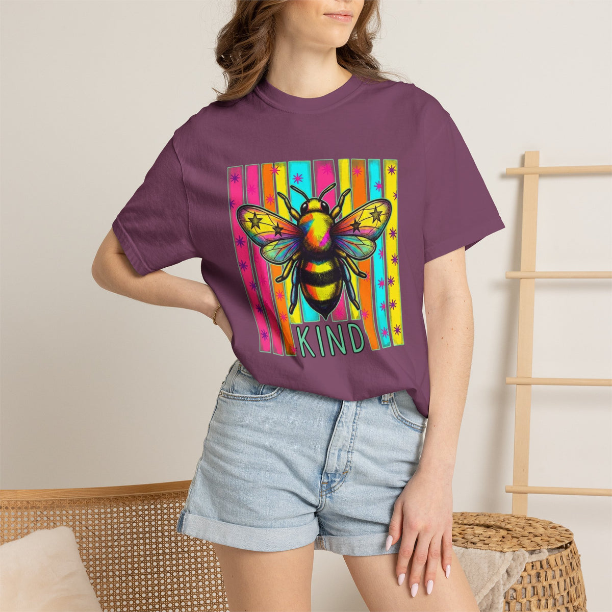 Bee Kind T Shirt Colorful Retro Striped Graphic Tee