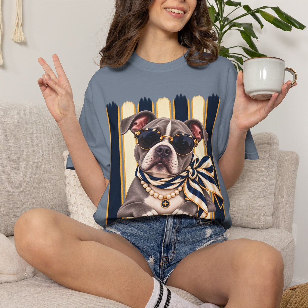 Pitbull Mom Shirt, Blue Gray Pit Bull Comfort Colors Tee, Chic Dog Lover Gift, Boutique Pet Graphic T-Shirt, Artsy Pet Lovers Collection