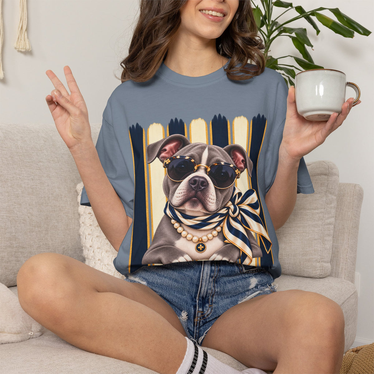 Pitbull Mom Shirt, Blue Gray Pit Bull Comfort Colors Tee, Chic Dog Lover Gift, Boutique Pet Graphic T-Shirt, Artsy Pet Lovers Collection