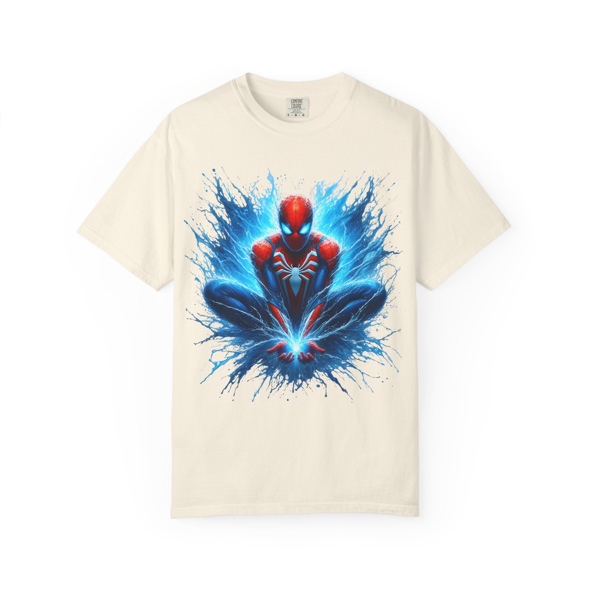 Spider Hero Graphic T Shirt Dynamic Blue Splash Superhero Tee