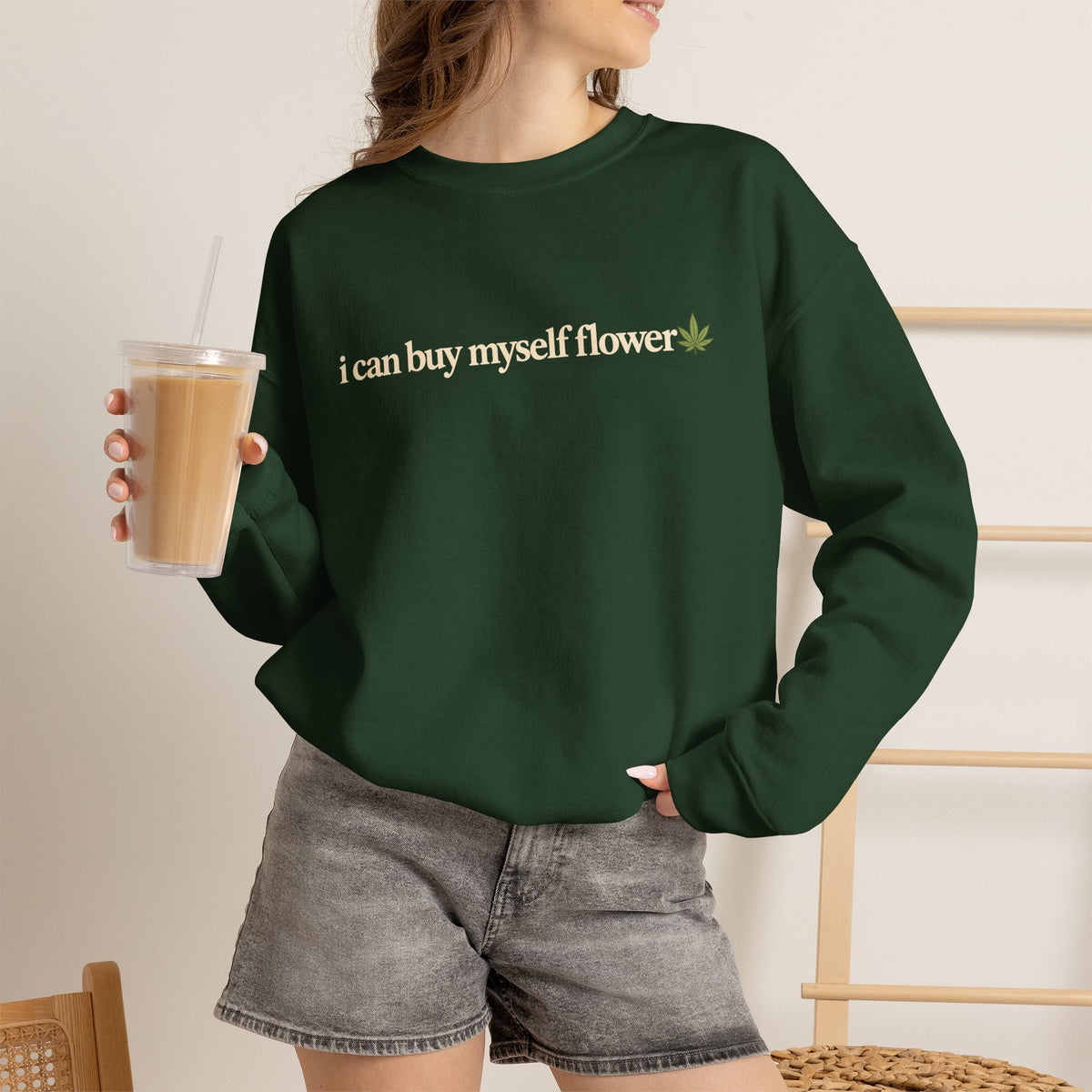 I Can Buy Myself Flower Sweatshirt, Funny Weed Shirt, Cannabis Leaf Crewneck, Minimalist Stoner Gift, Hippie Boho Sweatshirt for Women