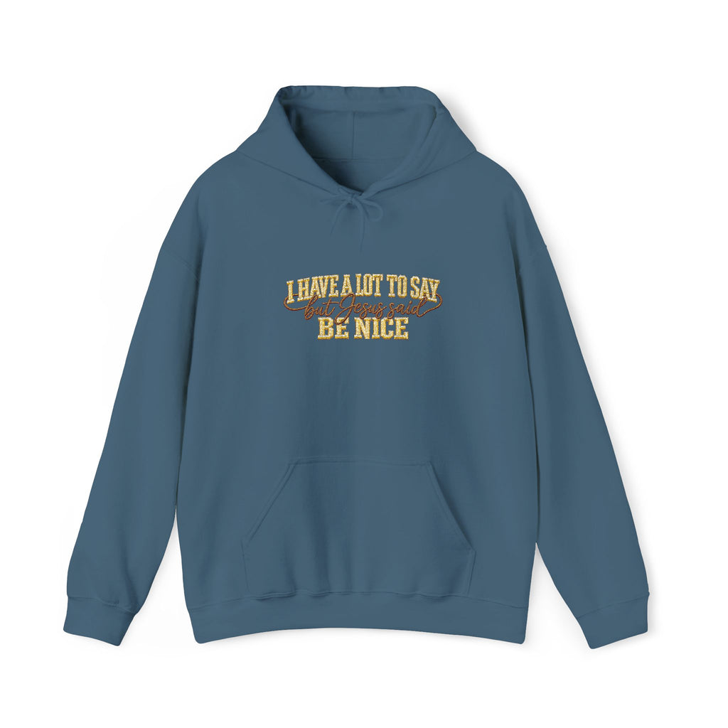 I Have a Lot to Say But Jesus Said Be Nice Embroidered Hoodie, Funny Christian Sweatshirt, Faith Based Gift for Women, Jesus Saying