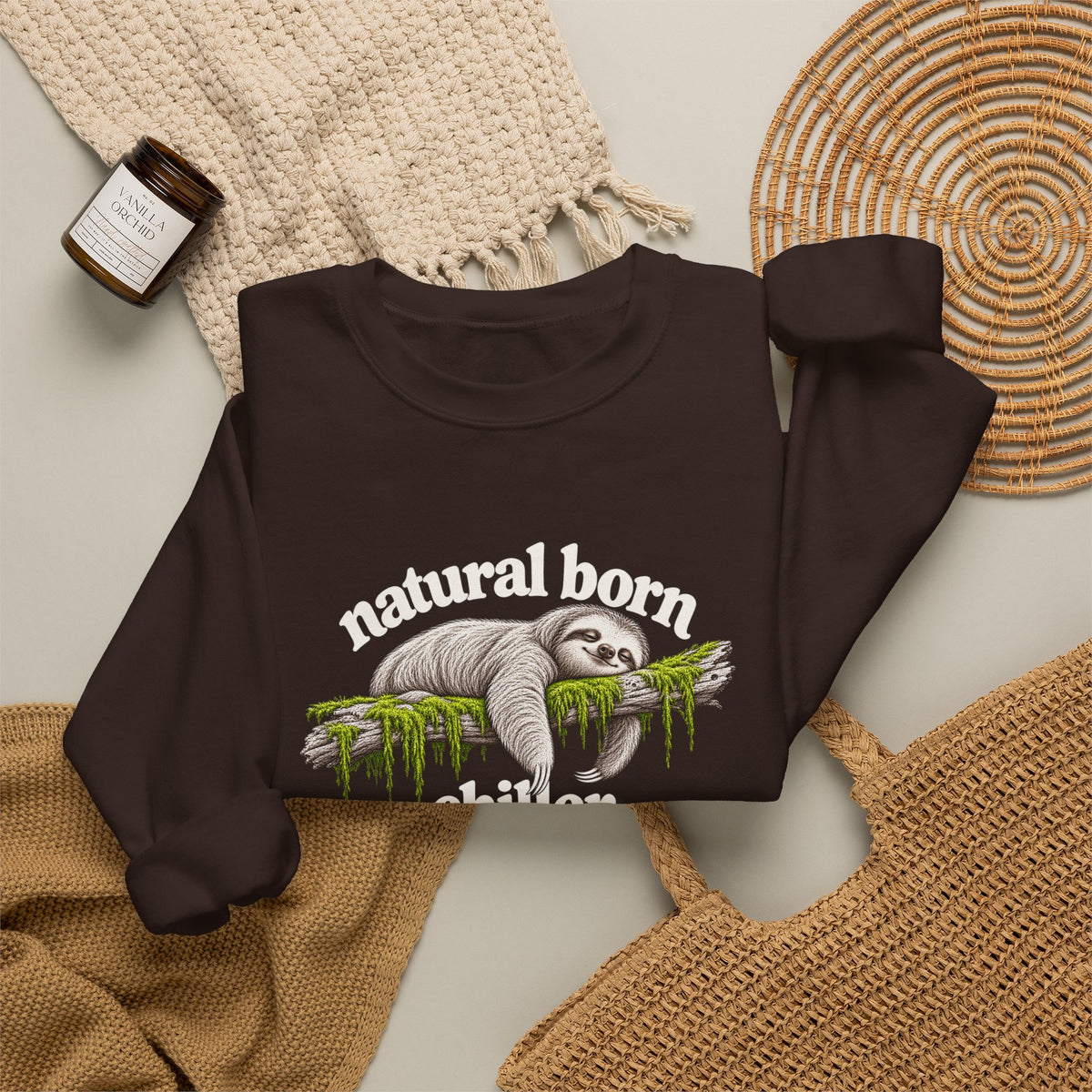 Natural Born Chiller Sloth Sweatshirt, Funny Sloth Crewneck, Cute Animal Sweater, Cozy Introvert Gift, Vintage Sloth Lover Shirt