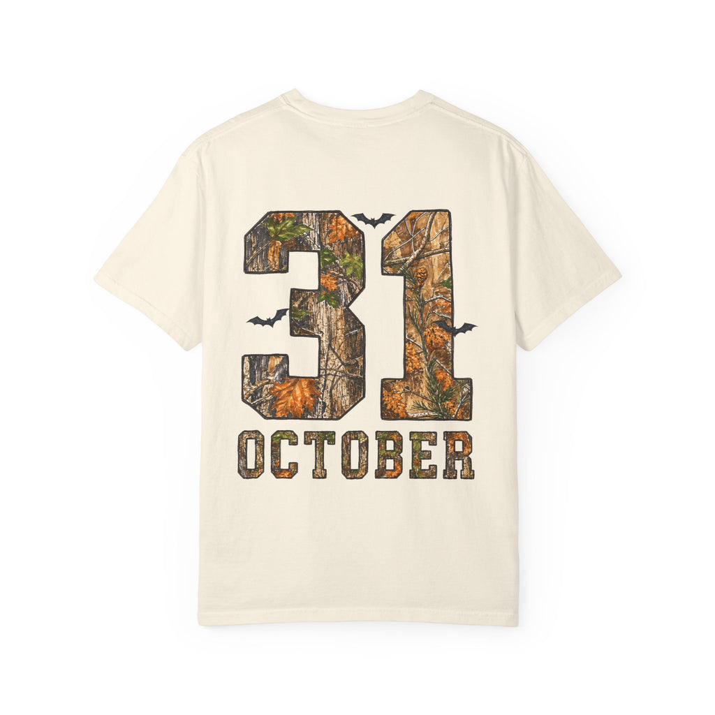 Halloween Ghost Treehouse T-Shirt Front and Back 31 October Camo Pumpkin Tee