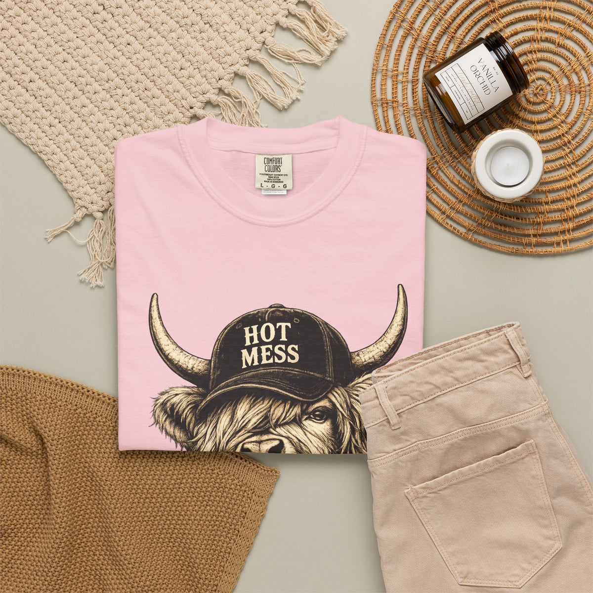 Hot Mess Highland Cow T Shirt Funny Cow with Coffee Graphic