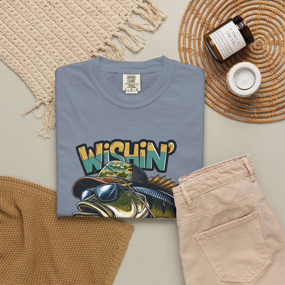 Fishing Graphic T Shirt Wishin Was Fishin Vintage Bass Tee