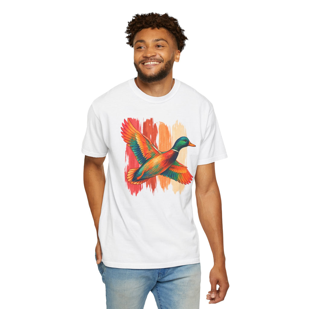 Colorful Flying Duck Tee | Vibrant Mallard Illustration, Nature Shirt