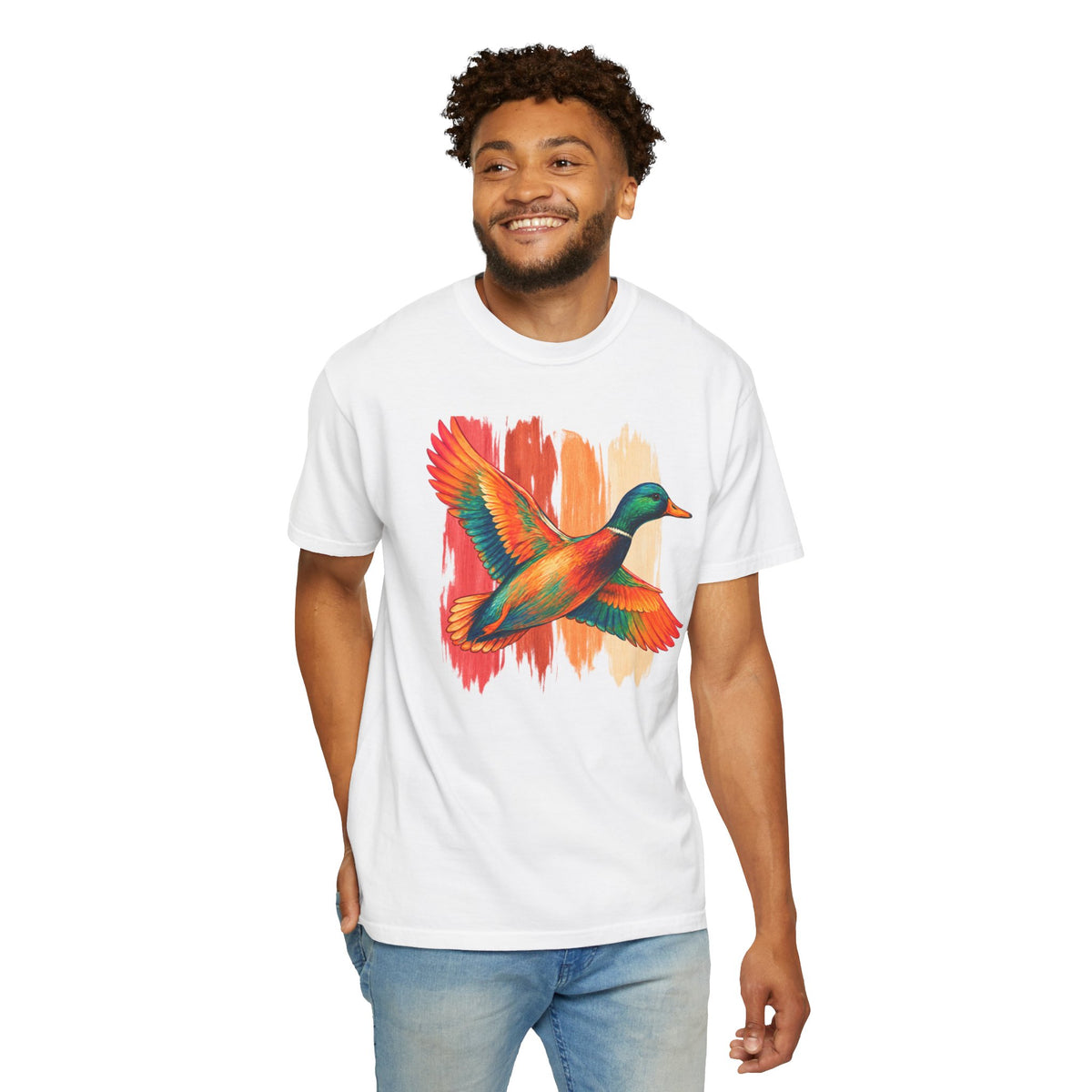 Colorful Flying Duck Tee | Vibrant Mallard Illustration, Nature Shirt