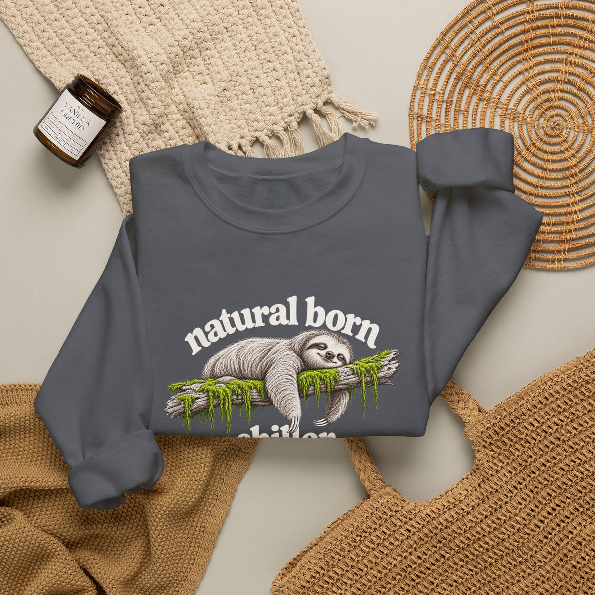 Natural Born Chiller Sloth Sweatshirt, Funny Sloth Crewneck, Cute Animal Sweater, Cozy Introvert Gift, Vintage Sloth Lover Shirt