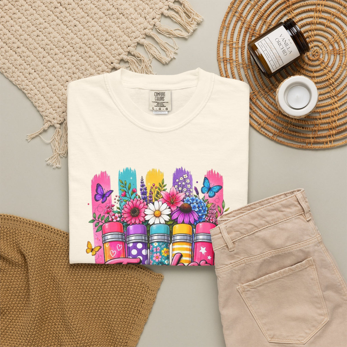 Colorful Pencil Bouquet Teacher T Shirt | Floral School Design