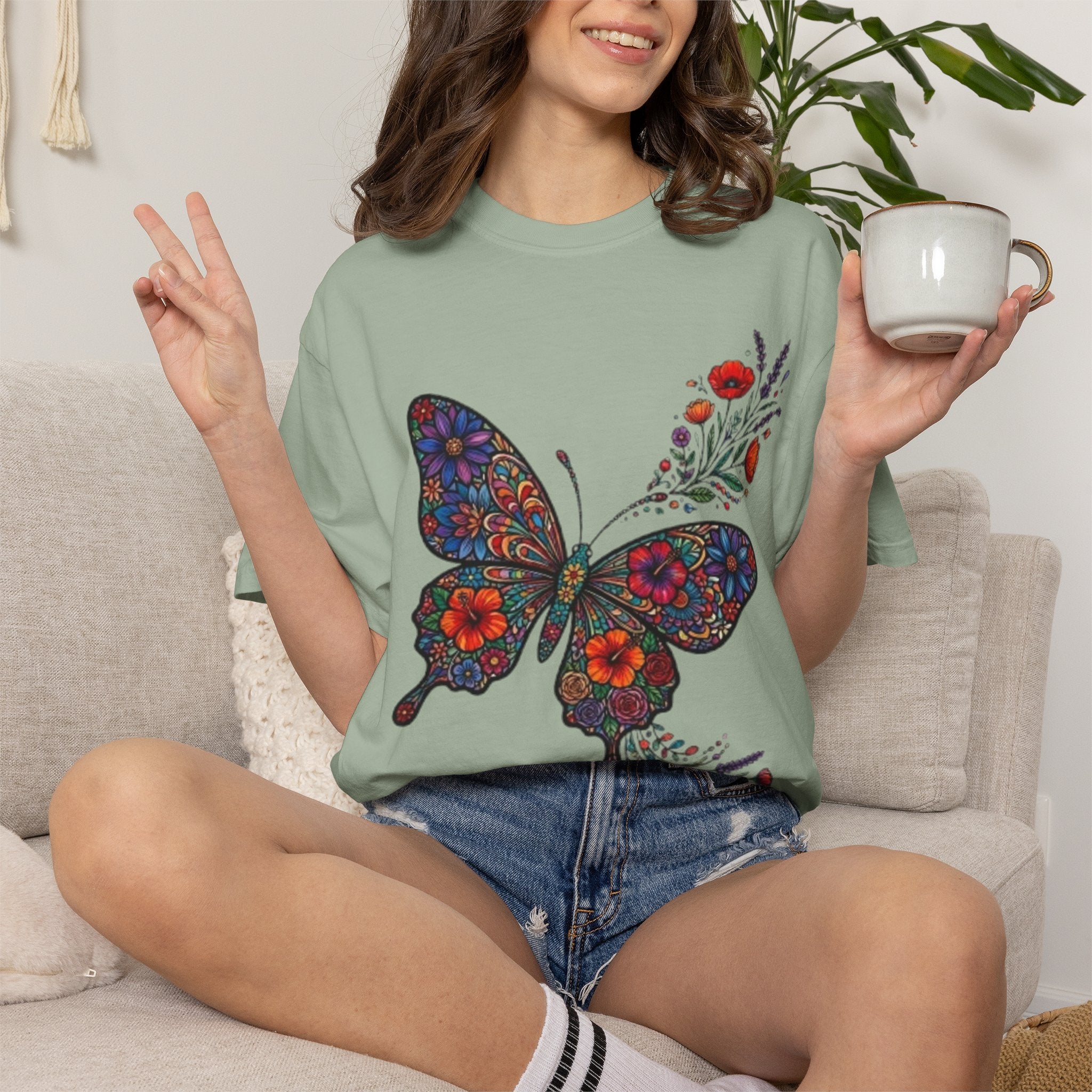 Floral Mosaic Butterfly T Shirt