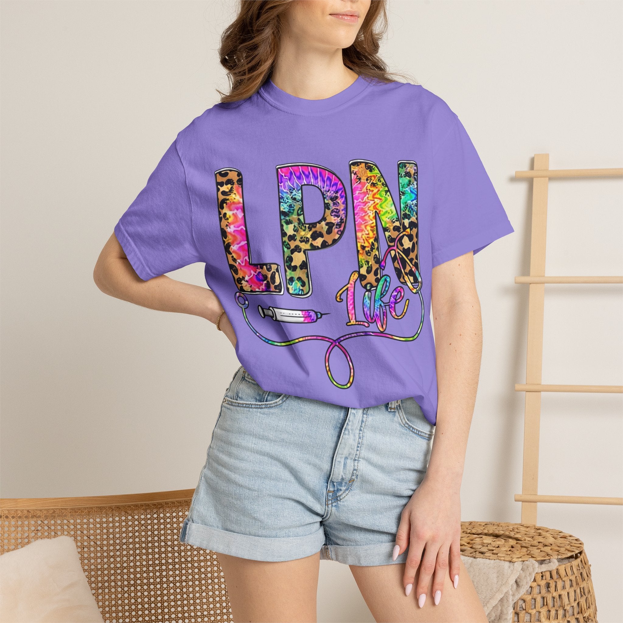 LPN Life T Shirt Colorful Leopard Stethoscope Nursing Tee