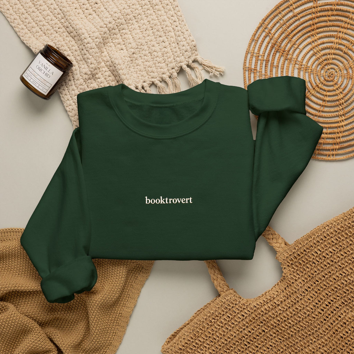 Booktrovert Embroidered Sweatshirt, Minimalist Book Lover Crewneck, Reader Gift, Bookish Clothing, Cozy Introvert Sweatshirt