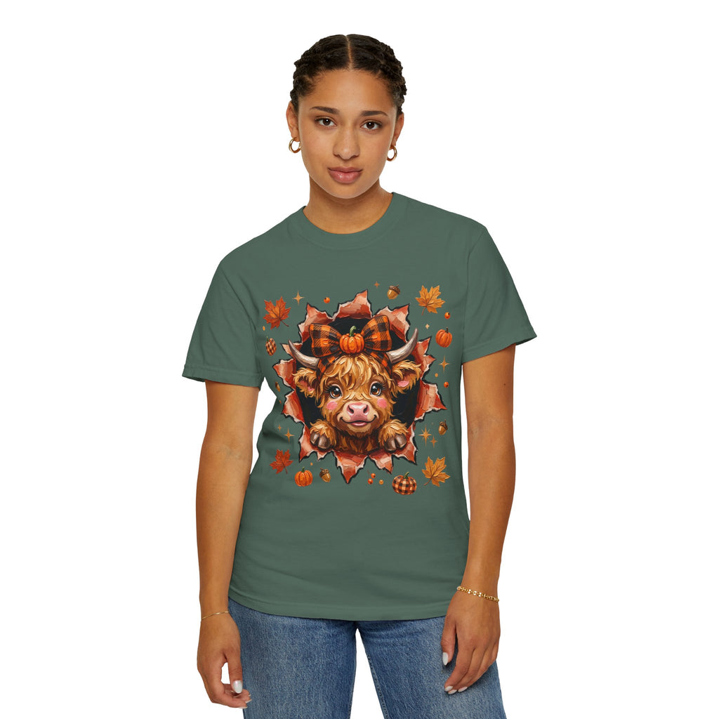 Highland Cow Autumn Tee Shirt Cute Fall Plaid Calf Design