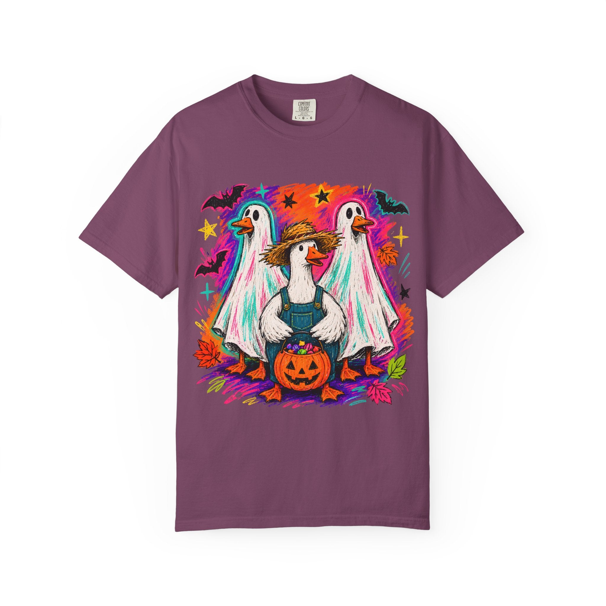 Halloween Goose T Shirt Cute Goose in Ghost Costume with Pumpkin Illustration